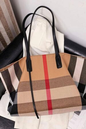 Plaid Canvas Tote Spacious Handbag, Perfect Gift for Her