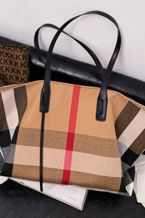 Plaid Canvas Tote Spacious Handbag, Perfect Gift for Her