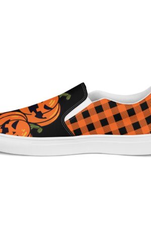 Festive Footwear for a Spooktacular Halloween Checkered and Jack-O-Lantern Canvas Slip-Ons