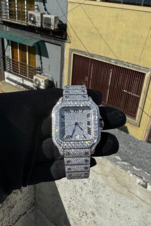 VVS Moissanite Diamond Automatic Movement Watch Burst Down Wristwatch, Fully Iced Out Handmade Stainless Steel Timepiece