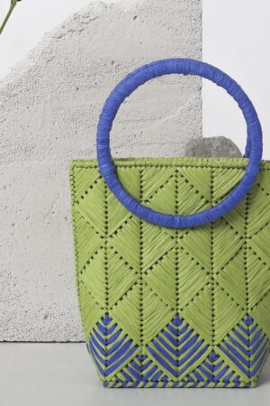 Ninlil Woven Raffia Ring Handle Handbag - Cream and Olive Elegance for Every Occasion