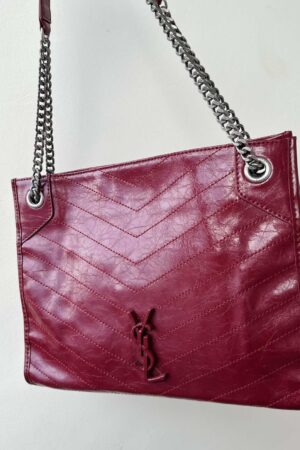 Vintage Yves Saint Laurent Maroon YSL Shoulder Bag Timeless Elegance