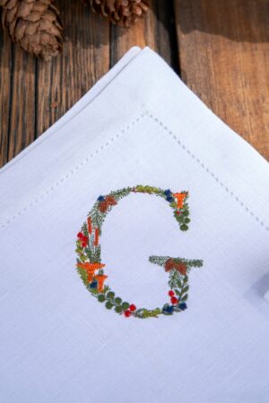 Embroidered Linen Napkins Personalized with Boletus and Chanterelles Motifs