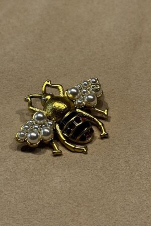 Vintage Gucci Gold-Tone Bee Brooch with Sparkling Stones