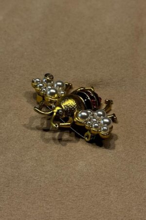 Vintage Gucci Gold-Tone Bee Brooch with Sparkling Stones