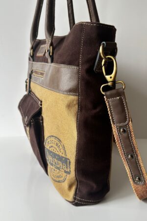 Upcycled Canvas Shoulder Tote Vintage Charm with a Modern Twist