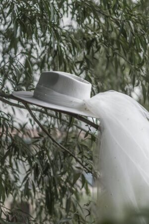 Timeless Bridal Elegance White Fedora and Ivory Rancher Hat with Pearl Accents