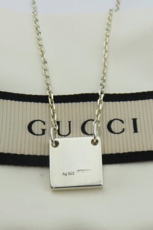 Gucci Sterling Silver Mini Square Tag Pendant Necklace Timeless Elegance for the Modern Style Icon