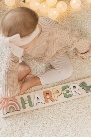 Personalized Wooden Name Puzzle for 1st Birthday Montessori Learning Toy for Baby Girls and Boys