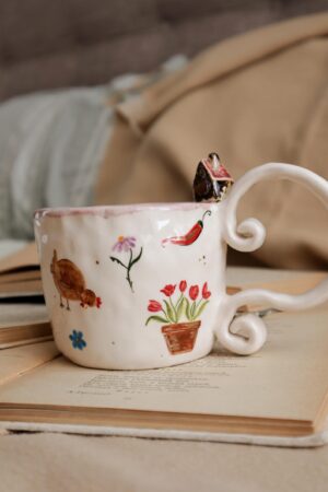 Handmade Ceramic Mug with Village Scene A Touch of Rustic Charm for Your Morning Brew