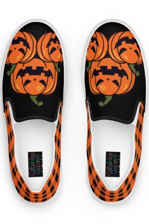 Festive Footwear for a Spooktacular Halloween Checkered and Jack-O-Lantern Canvas Slip-Ons