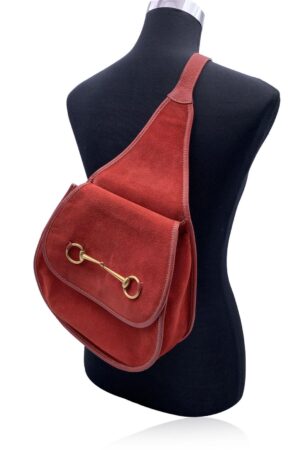 Vintage Gucci Red Suede Horsebit Backpack Sling Shoulder Bag