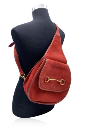 Vintage Gucci Red Suede Horsebit Backpack Sling Shoulder Bag