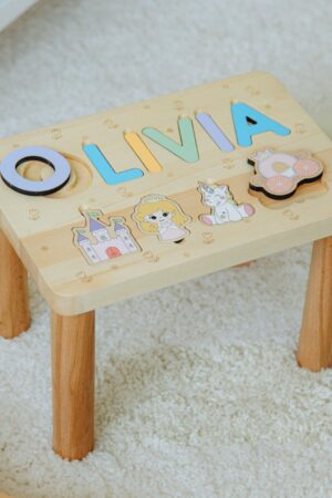 Personalized Name Puzzle Stool Eco-Friendly Baptism, Birthday, and Christmas Gift for Toddlers