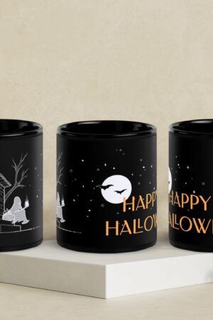 Hauntingly Delightful Coffee Ghost Black Glossy Mug for a Spooktacular Halloween