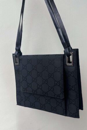 Vintage Gucci Monogram Black Leather Shoulder Bag