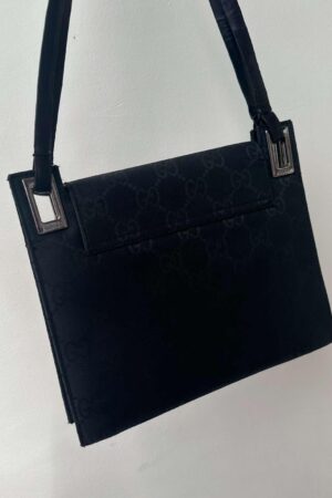 Vintage Gucci Monogram Black Leather Shoulder Bag