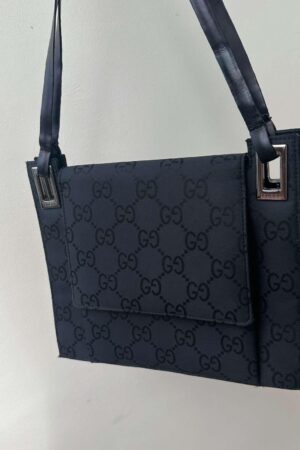 Vintage Gucci Monogram Black Leather Shoulder Bag