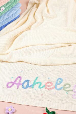 Personalized Hand-Embroidered Knit Baby Blanket A Cherished Keepsake for Your Little One