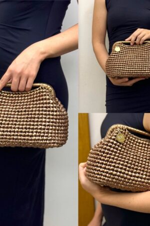 Gilded Glamour Woven Metallic Leather Clutch for Enchanting Evenings