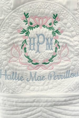 Personalized Heirloom Quilt Embroidered Baby Quilt with Vintage Crest and Monogram