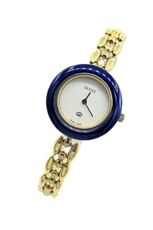 Vintage Gucci Interchangeable Bezel Gold Plated Ladies Dress Watch 1200L with Rice Link Bracelet Timeless Elegance for the Modern Woman