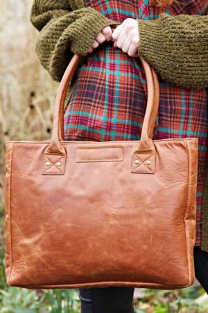 Reworked Personalized Haath Large Brown Leather Handbag Handmade Shoulder Bag for Laptop, Work, or School