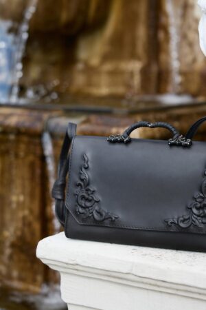 Enchanting Baroque Black Leather Bag A Gothic Masterpiece from the Bohemian Collection