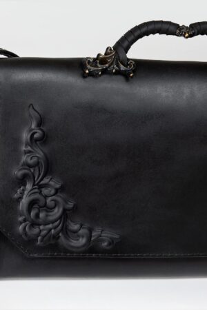 Enchanting Baroque Black Leather Bag A Gothic Masterpiece from the Bohemian Collection