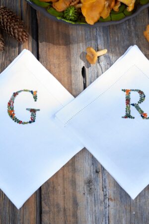 Embroidered Linen Napkins Personalized with Boletus and Chanterelles Motifs