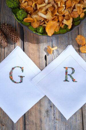 Embroidered Linen Napkins Personalized with Boletus and Chanterelles Motifs