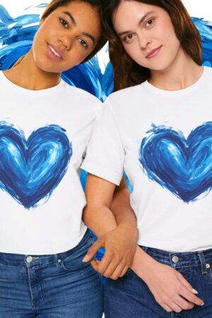 Blue Heart Icon Painted T-shirt Empowering Democrat Voters in the USA Election