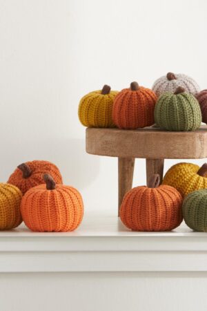 Cozy Autumn Vibes Set of 5 Knit Pumpkins for Hygge Decor and Fall Festivities