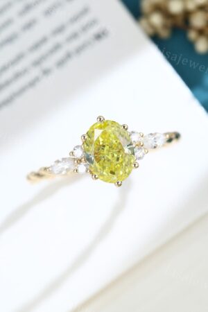 Exquisite Oval Cut Lab Yellow Diamond Engagement Ring A Unique Symbol of Love