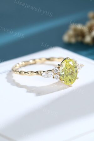 Exquisite Oval Cut Lab Yellow Diamond Engagement Ring A Unique Symbol of Love