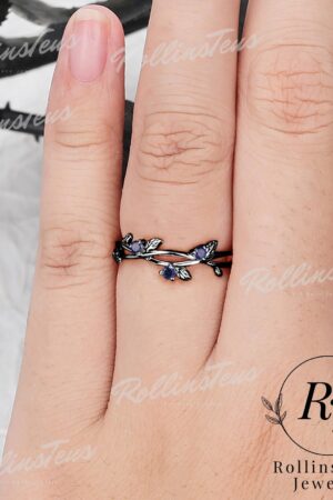 Nature's Embrace Blue Sapphire and Black Gold Twig Ring, a Symbol of Love and Growth