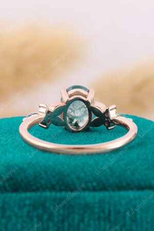 Enchanted Oval Moss Agate Engagement Ring A Nature-Inspired Symbol of Love