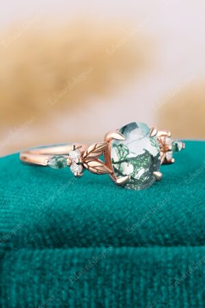 Enchanted Oval Moss Agate Engagement Ring A Nature-Inspired Symbol of Love