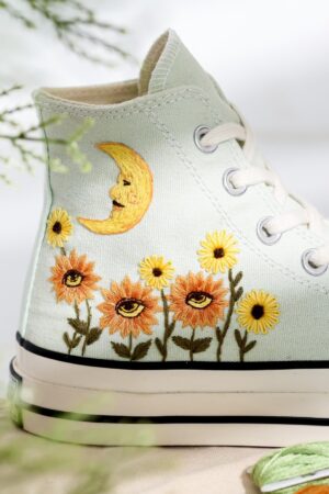 Captivating Custom Converse Embroidered Evil Eye Sunflowers for a Trendy Statement