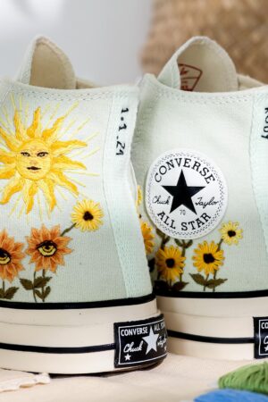 Captivating Custom Converse Embroidered Evil Eye Sunflowers for a Trendy Statement