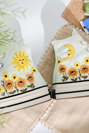 Captivating Custom Converse Embroidered Evil Eye Sunflowers for a Trendy Statement