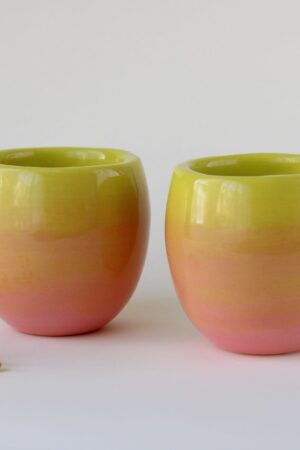 Exquisitely Crafted Pink Chartreuse Ombr? Ceramic Espresso Cup A Symphony of Hues