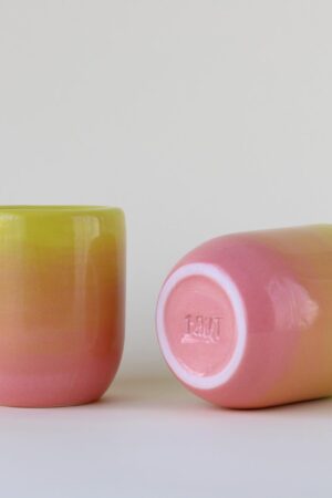 Exquisitely Crafted Pink Chartreuse Ombr? Ceramic Espresso Cup A Symphony of Hues