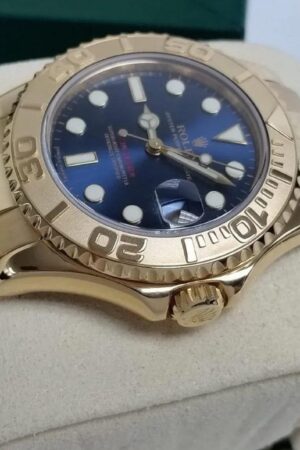 Rolex Yacht-Master 40mm Solid 18k Yellow Gold Blue Dial Engraved Bezel V-Serial 2019 RSC Papers