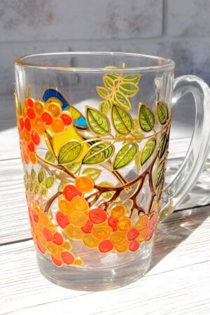 Hand-Painted Autumn Bird Mug A Thanksgiving Gift for Nature Enthusiasts and Office Decor