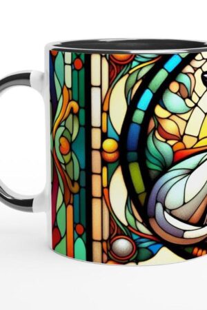 Art Nouveau Greyhound Stained Glass Effect Ceramic Mug - 11oz White