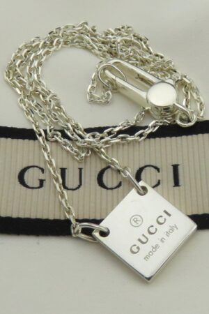 Gucci Sterling Silver Mini Square Tag Pendant Necklace Timeless Elegance for the Modern Style Icon