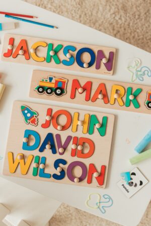 Personalized Wooden Name Puzzle for 1st Birthday Montessori Learning Toy for Baby Girls and Boys