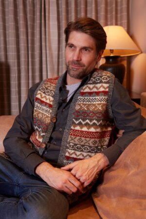 Pachamama Men's Fair Isle Waistcoat Sustainable Wool, Coconut Buttons, Fair Trade