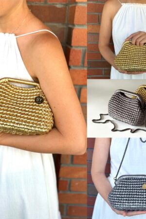 Gilded Glamour Woven Metallic Raffia Clutch for Enchanting Evenings